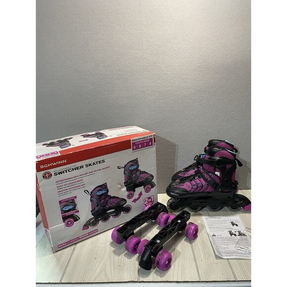 Girls Schwinn Adjustable Fit Switcher 2 in 1 Inline/Quad Skates Sizes 5-8 Pink - Picture 1 of 14